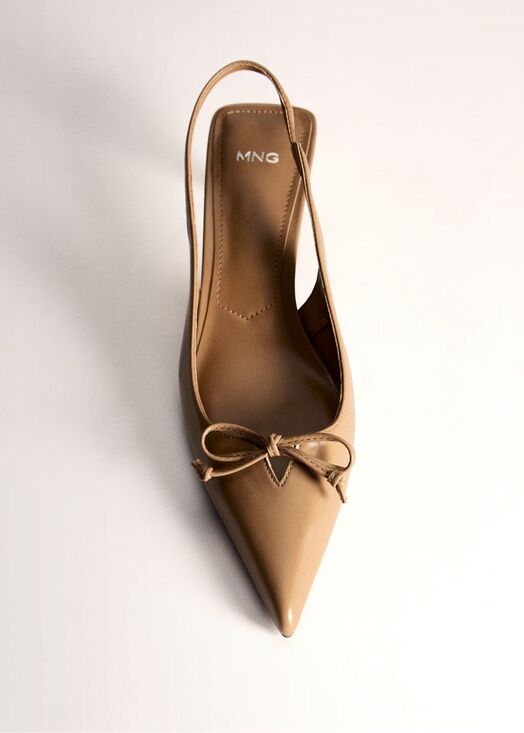 Mango Shoes - Mango MNG Patent Bow Pointed Toe Slingback Kitten Heels Camel EU 39 US 8.5